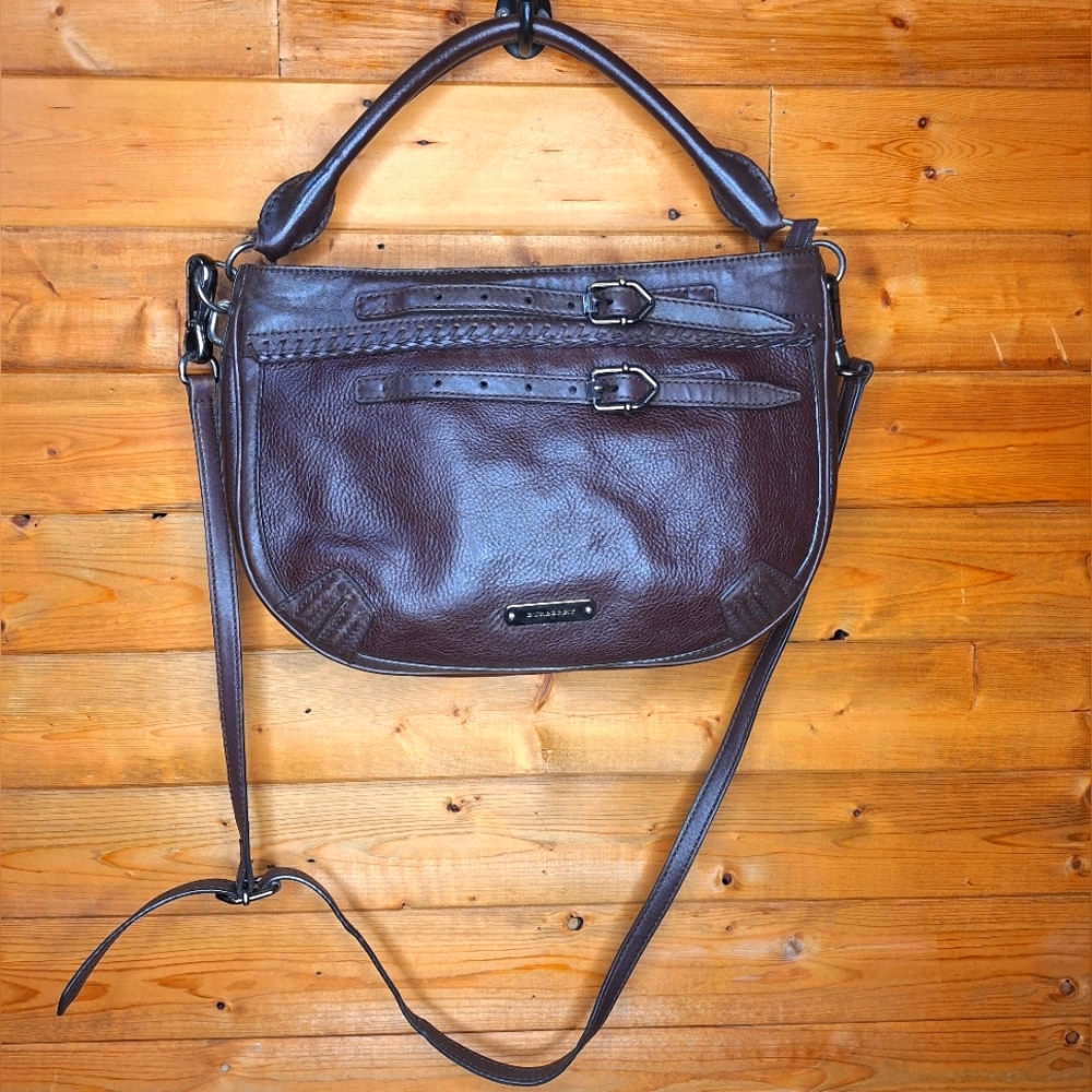 ❤️ Burberry Woven Leather Waltham Plum Handle Crossbody Bag
